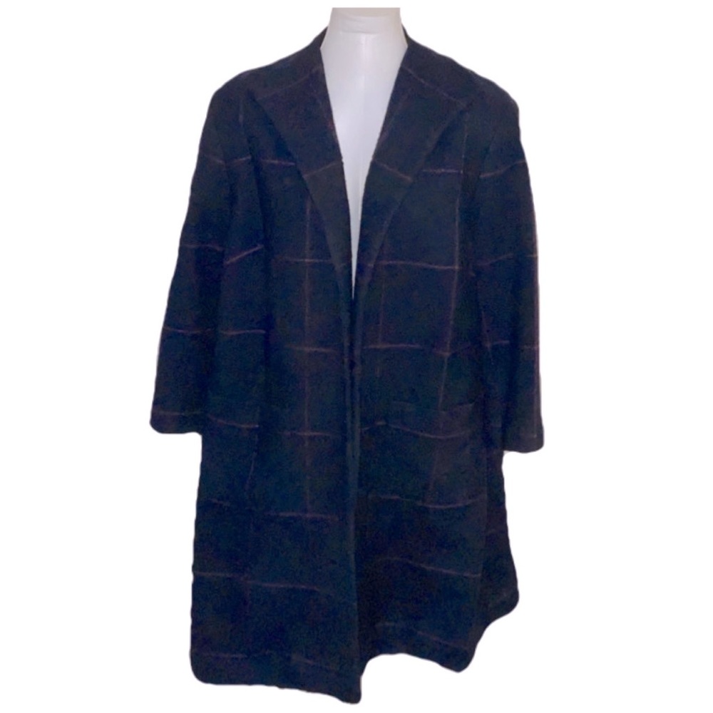 Pea Coat Open Wool Long Black One Pocket Per Side.